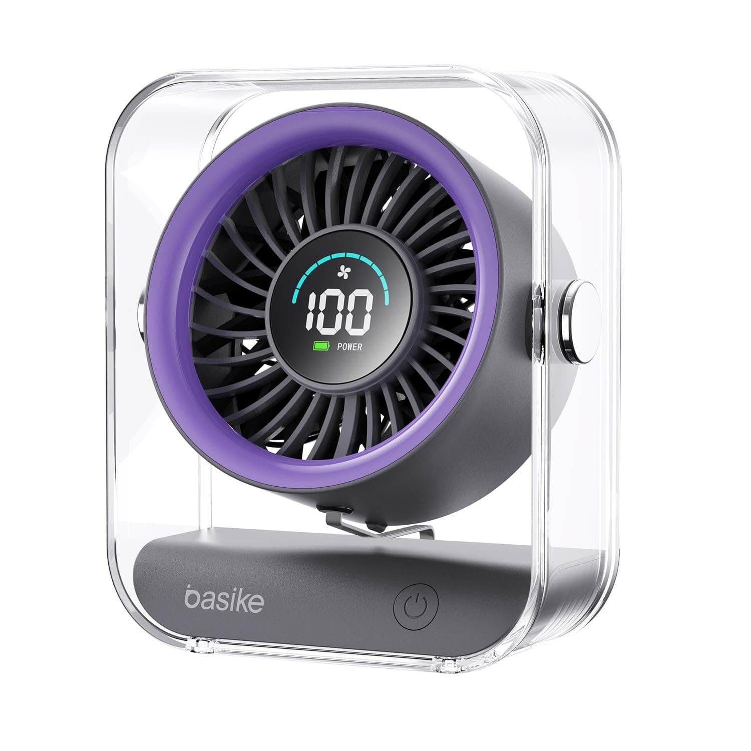Basike Ventilador de Mesa Mini com Display Digital, 100 Níveis de Velocidade Portátil Bateria 5000mAh de 7h, Anjo Ajustável 60°, Silencioso para Casa, Escritório e Viagens (Roxo)
