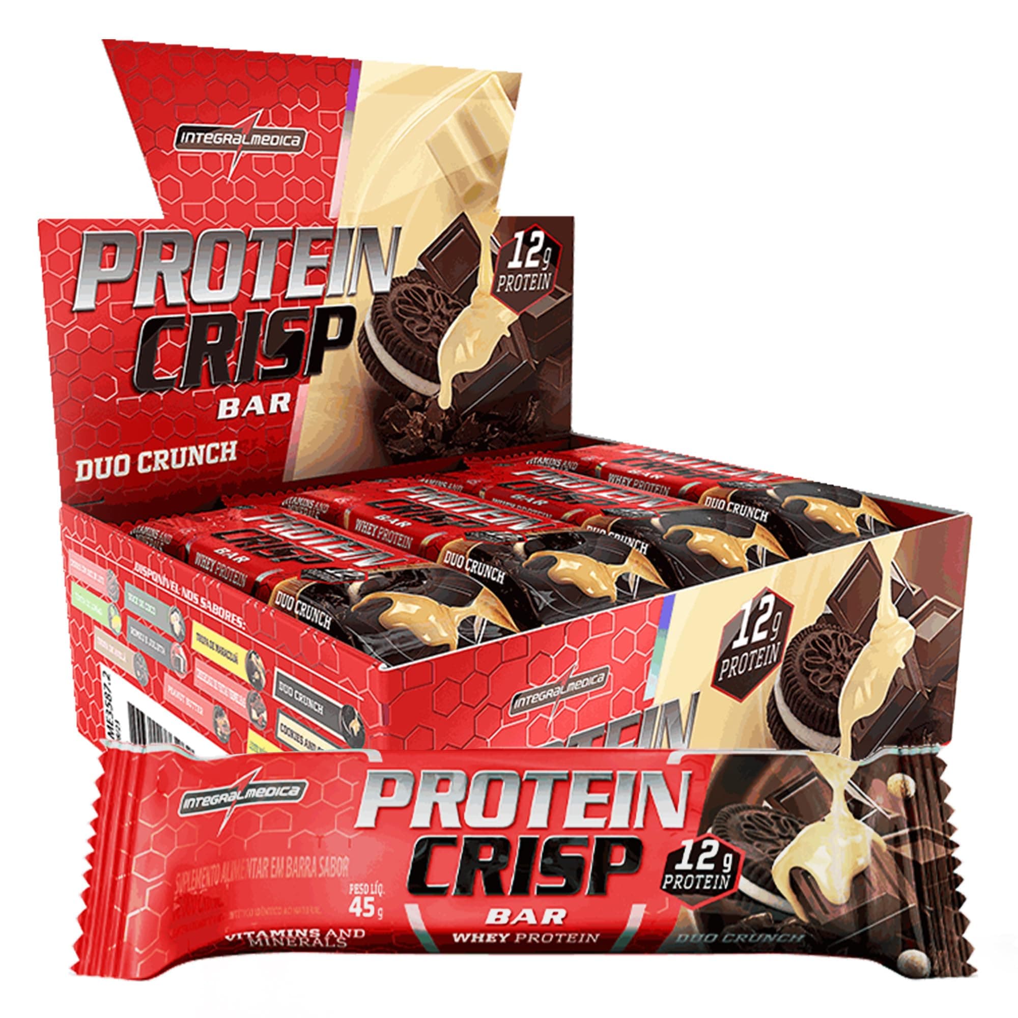Integralmedica - Barra de Proteína Whey Protein Crisp Bar Duo Crunch - Snack Proteíco - Pré e Pós-Treino - Display com 12 Unidades