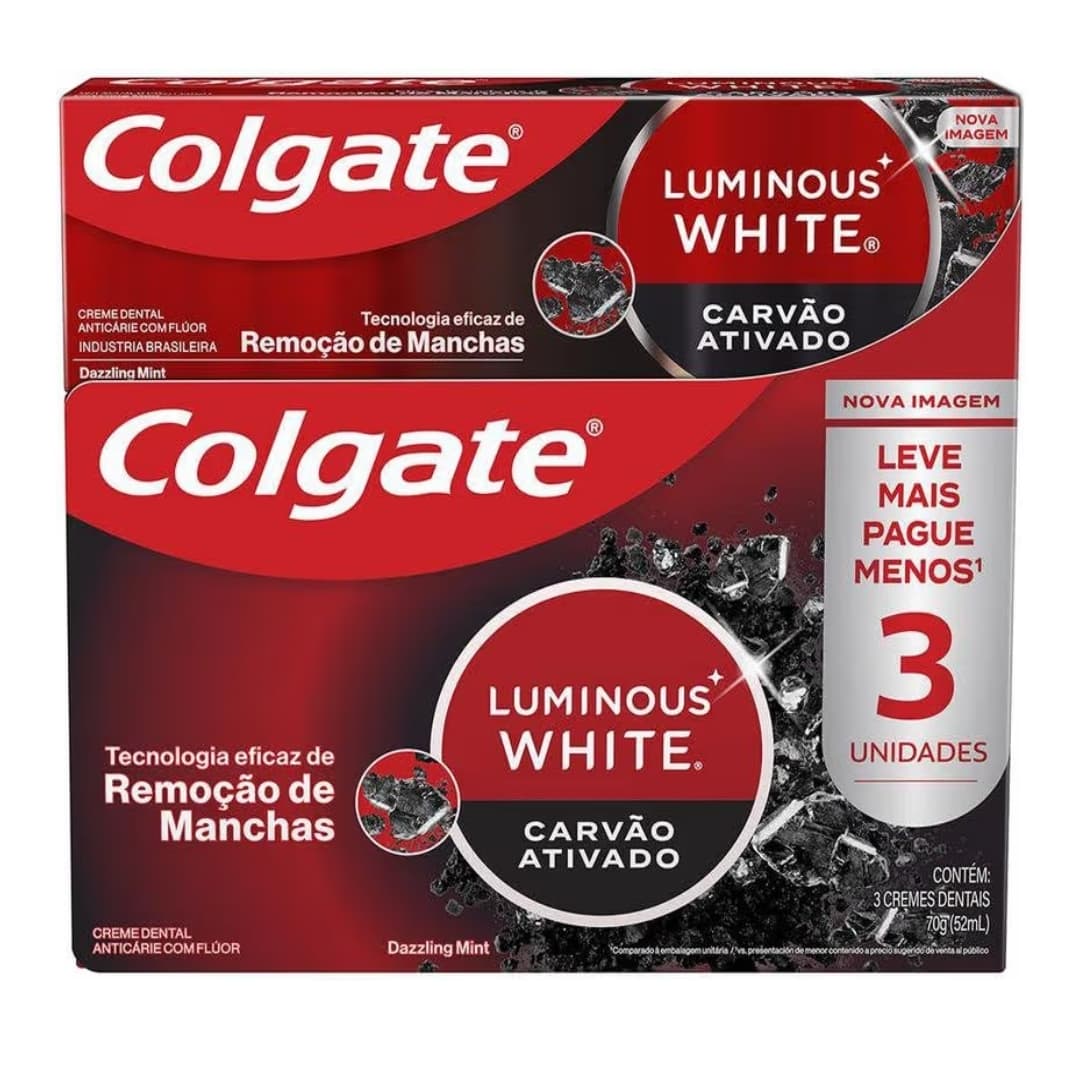 Colgate Luminous White Creme Dental Clareador Carvão Ativado 70g 3 unidades | Amazon.com.br
