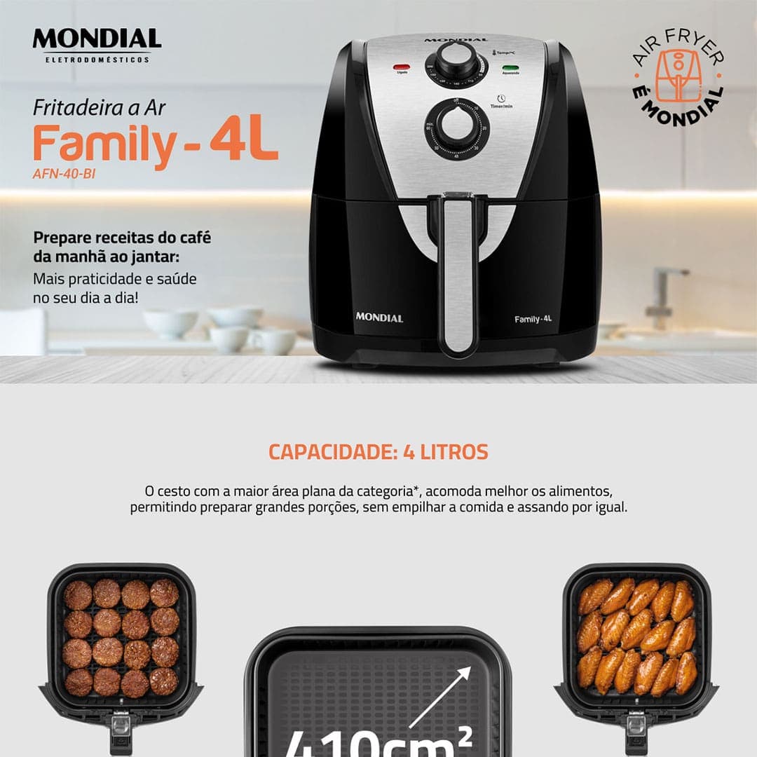 Fritadeira Elétrica Sem Óleo Air Fryer Mondial | Casas Bahia
