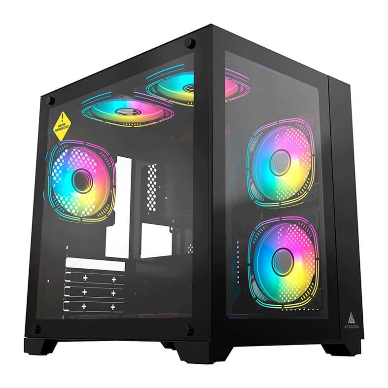 Gabinete Gamer Acegeek Aquarium M345, Mid-Tower, Lateral de Vidro, Preto, AG-AQUARIUM-M345-BK